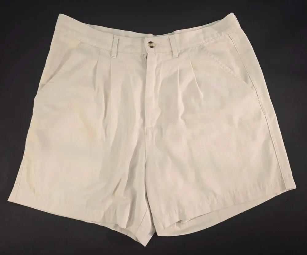 Puritan Men's Shorts Size 34 Beige Pleated Flat Front Casual Chino Pockets